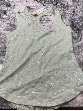 mandee Light Sage Sequin Lace Racerback Tank